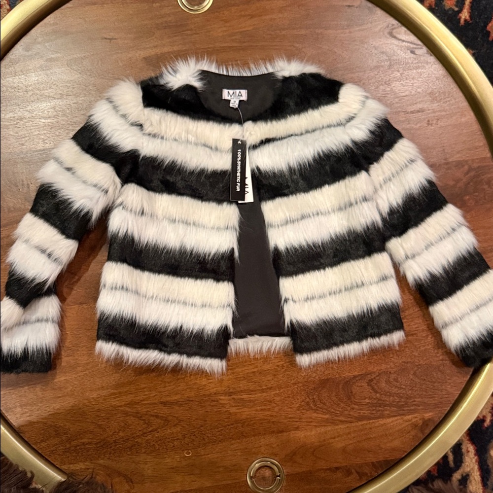 MIA Kids Black and White Faux Fur Jacket